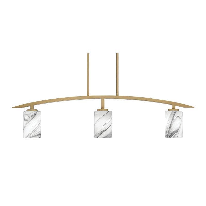 Luminaire pour îlot de cuisine 3 lumières kurve au fini laiton nouvel âge avec verre tourbillon onyx de 4 po