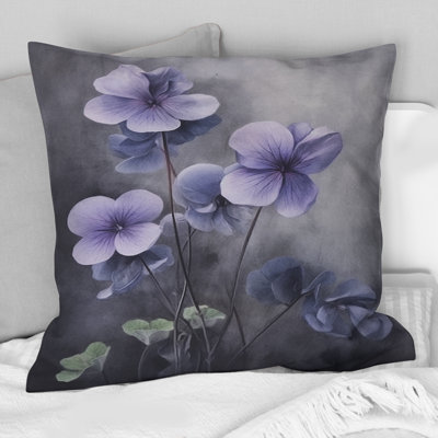 Purple Grey Violets Dream I - Floral Printed Throw Pillow