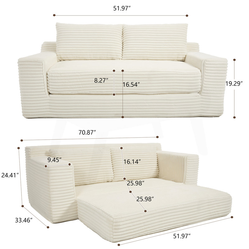 Causeuse avec mousse à mémoire de forme et structure en acier, Beige