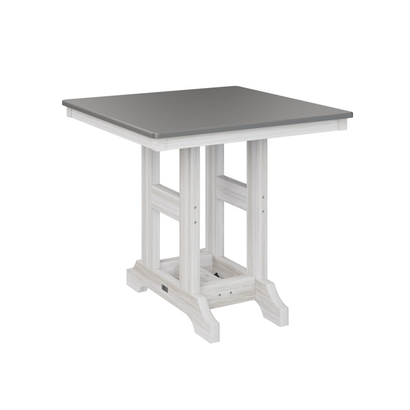 Garden Classic Outdoor Square Bar Table, Seashell, 39.5" H x 33" W x 33" D, Hammered Top Stainless