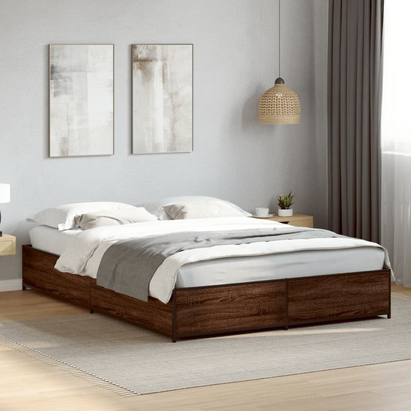Vidaxl Bed Frame And Metal, Brown Oak, Small Double (4')