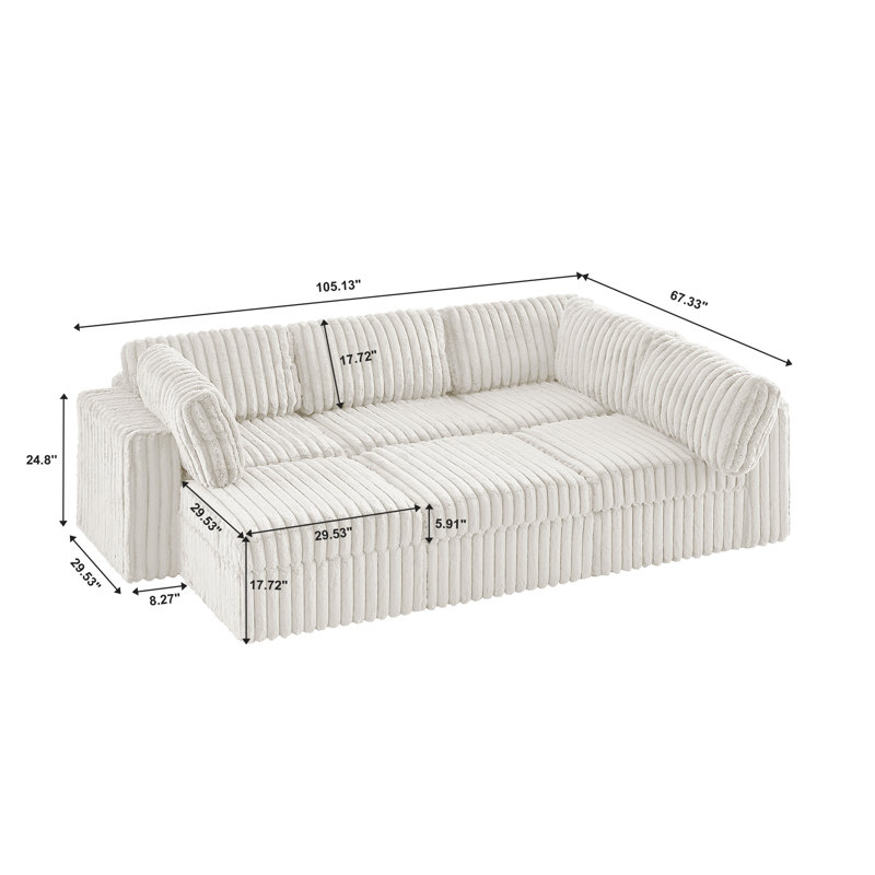 6 - Piece Upholstered Sectional, White Faux Fur