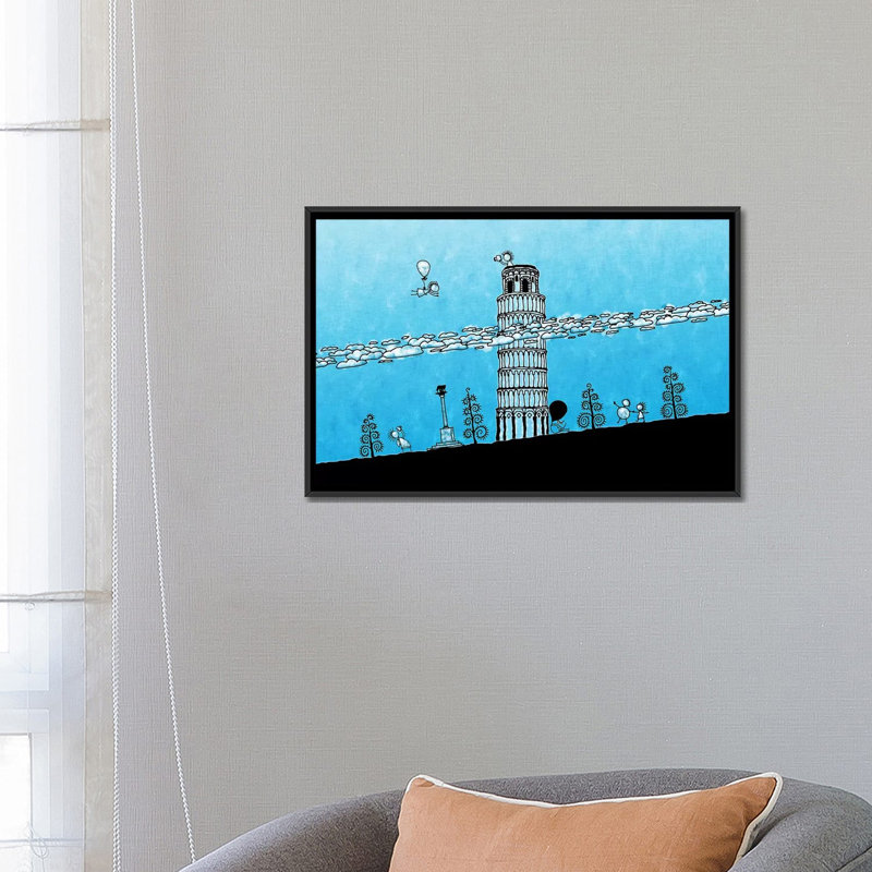 Leonia, tour penchée de Pise, impression sur toile tendue, H 18 po x l 26 po x P 1,5 po, Toile avec cadre noir, Pas de tapis