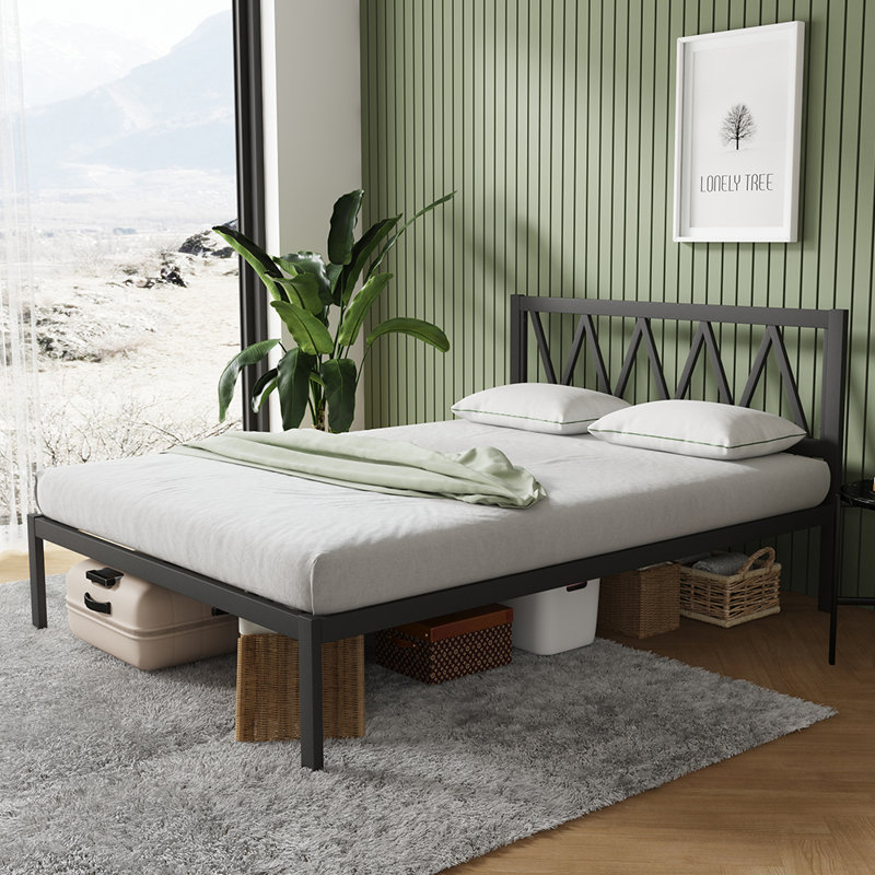 Base de lit plateforme 38 po en métal avec tête de lit, Noir, Très grand