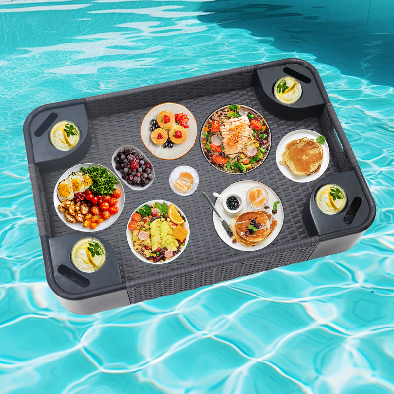 Large Wicker Floating Tray, Serving Tray for Pool ,Hot Tub Floating Tray, Gray