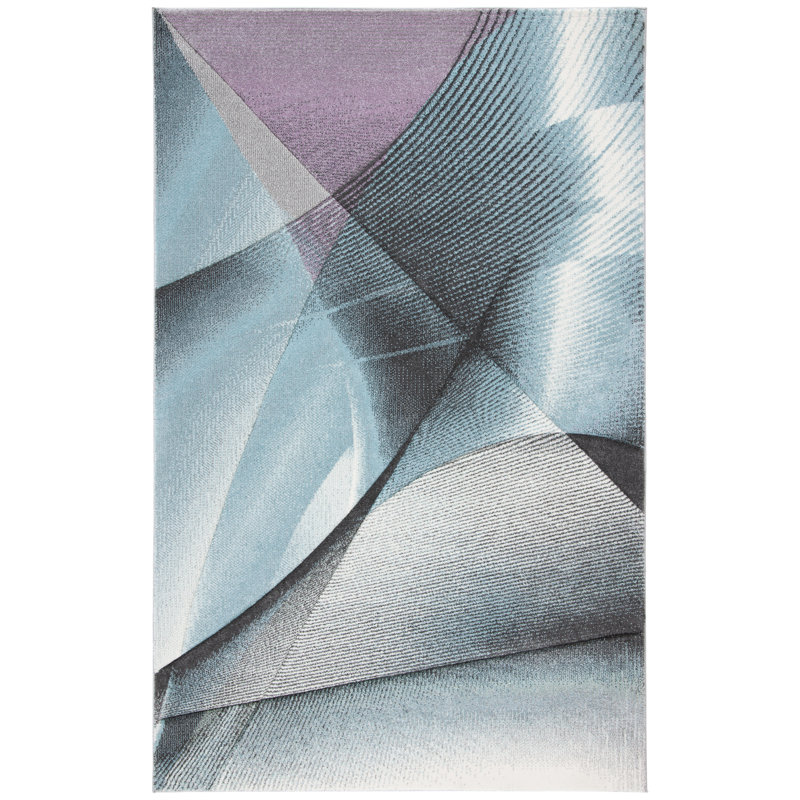 Light Blue and Gray Geometric Synthetic Area Rug, 5'3" x 7'6"
