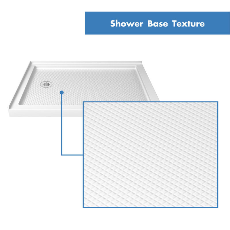 DreamLine SlimLine 32 inch D x 48 inch W x 2 3/4 inch H Left Drain Double Threshold Shower Base in White, White, Left