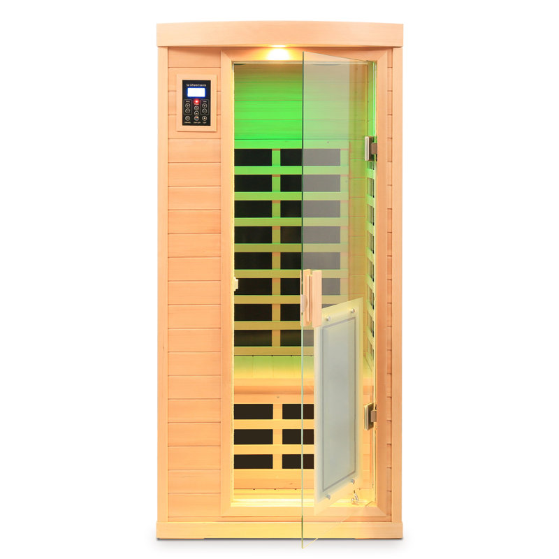 Low EMF Front Door With Heating Panel One People Hemlock Far-Infrared Indoor Sauna Room