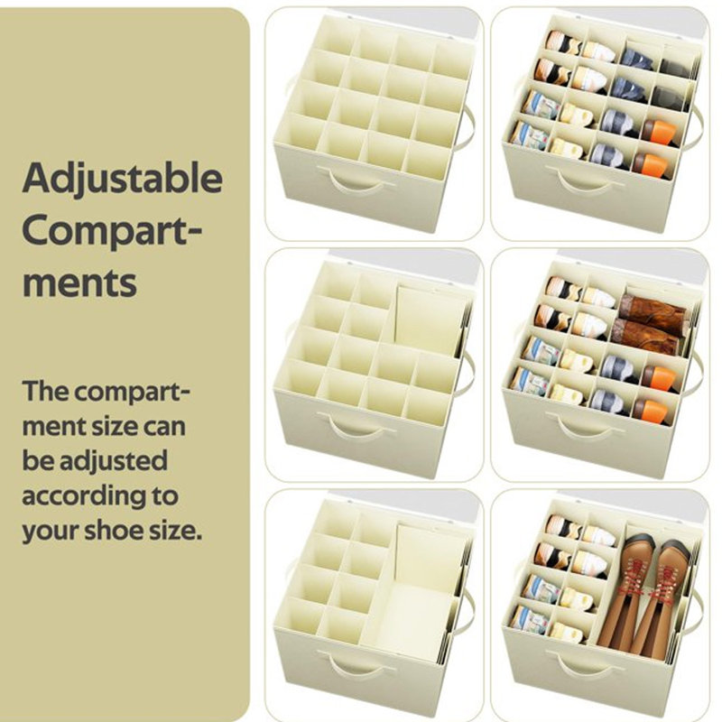 16 Pair Stackable Shoe Storage Box, Beige