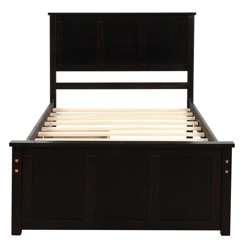 Lit plateforme avec rangement, 2 tiroirs avec roulettes, structure simple, espresso