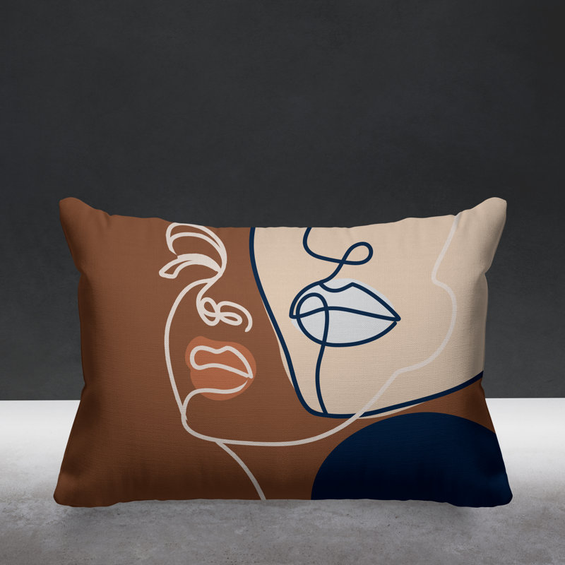 Conte Minimalist Line Face Indoor/Outdoor Throw Pillow, Walnut