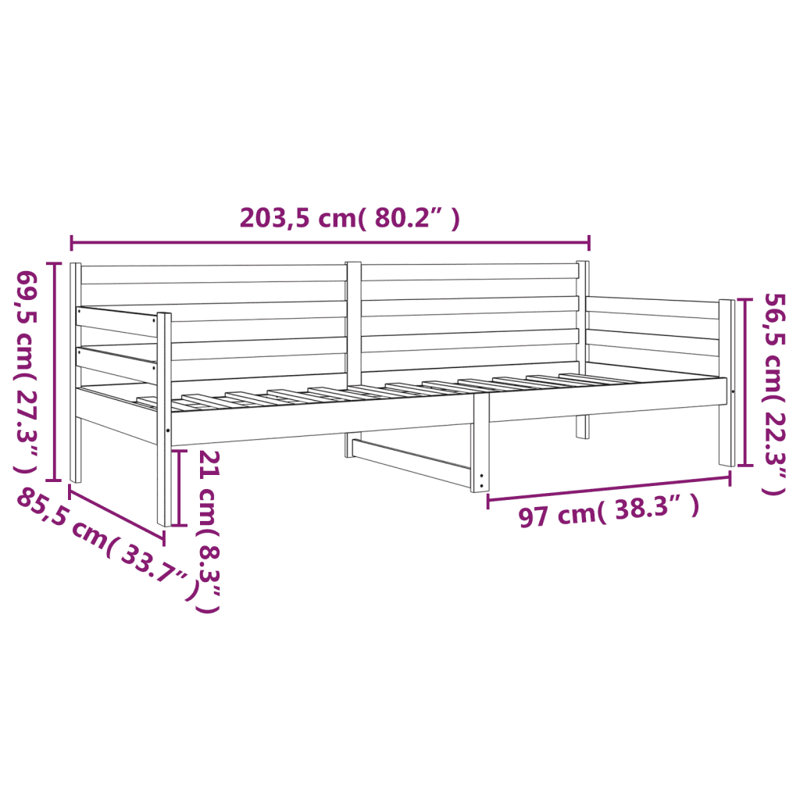 Ivymarie Solid Wood Daybed, 96 x 193.5 cm, White, 90 x 190 cm