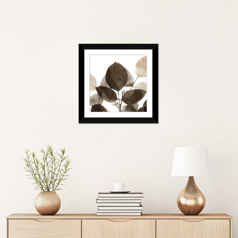 «Chocolate Leaves I» par - Toile tendue, Papier d'art encadré noir, H 16 po x l 16 po x P 1 po