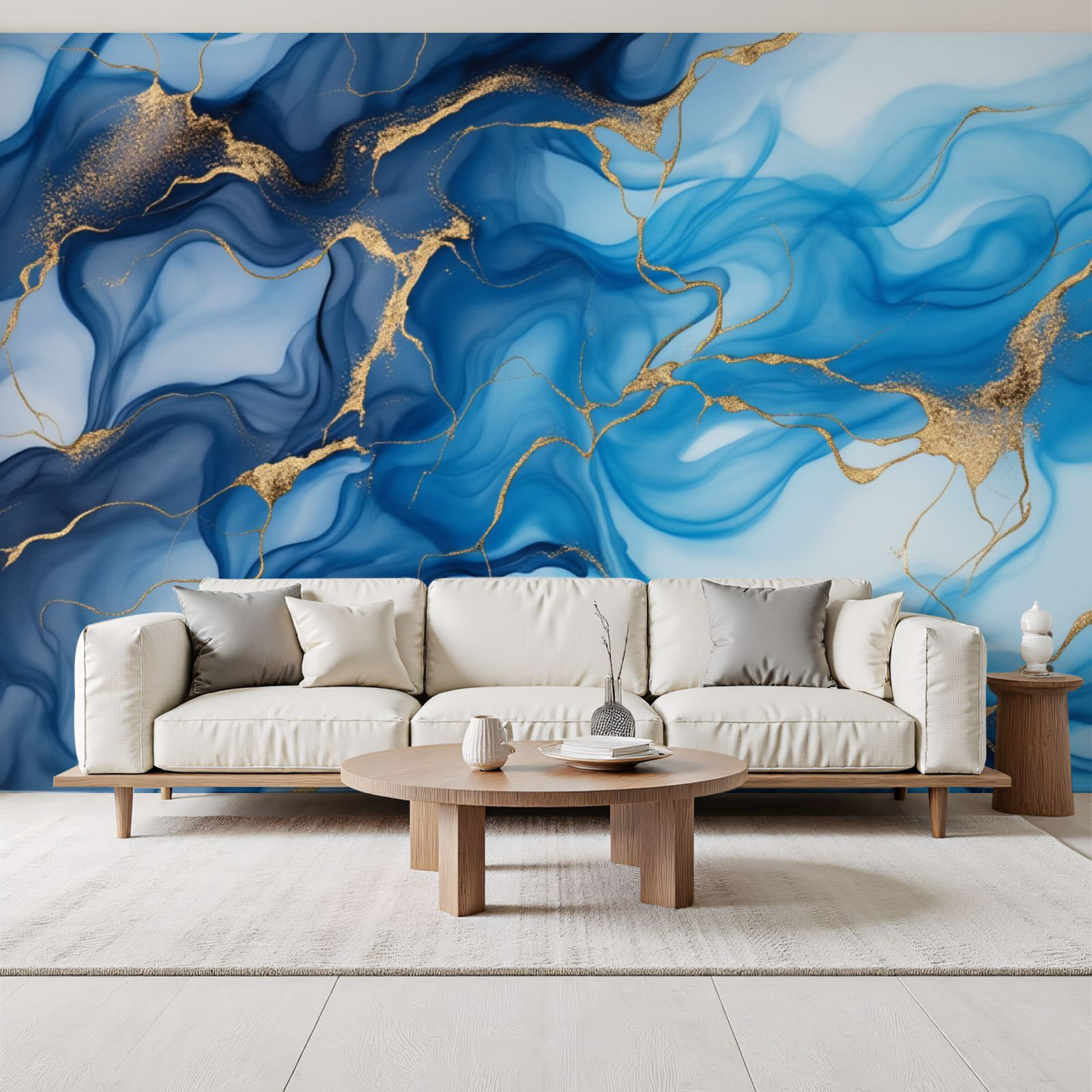 Red Barrel Studio Modern Peel and Stick Wallpaper Abstract Blue Gold ...