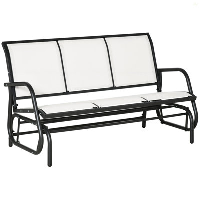 Outsunny 3-Person Patio Glider Bench, Outdoor Porch Glider Swing With 3 Seats, Breathable Mesh Fabric, Metal Frame, Cream White