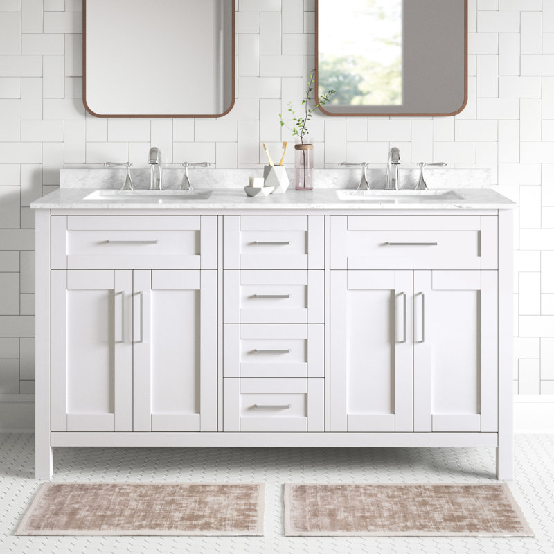 Meuble-lavabo double 60 po Tahoe, Blanc