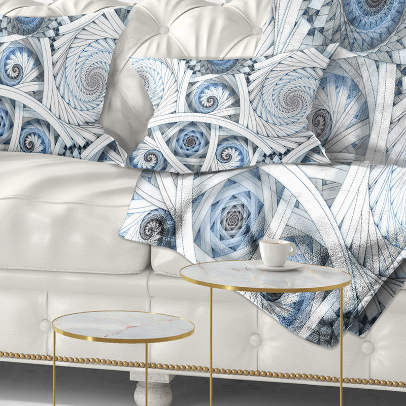Spirale blanche avec art fractal bleu - coussin imprimé abstrait, Rectangulaire, 12 po x 20 po