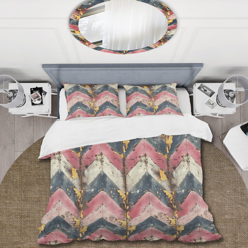 Ensemble de housse de couette à chevrons en or rose Glam VI - Mid-Century, Housse de couette très grand + 2 taies décorativ