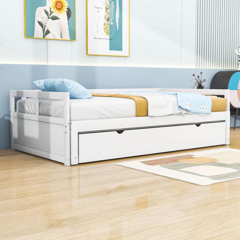 Twin Size Wooden Daybed with Trundle, White