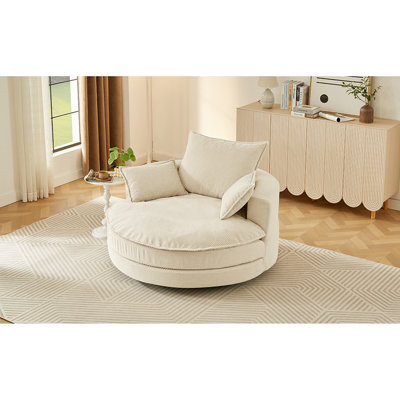Méridienne double pivotante 360 ° en velours côtelé beige avec 3 coussins de soutien pour le confort du bureau, 57,5 po au total
