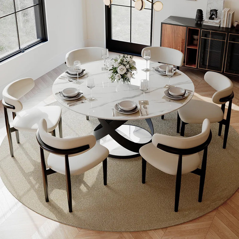 Table de salle à manger Maxwell, Blanc lustré, H 29,53 po x L 59,06 po x l 59,06 po, Noir