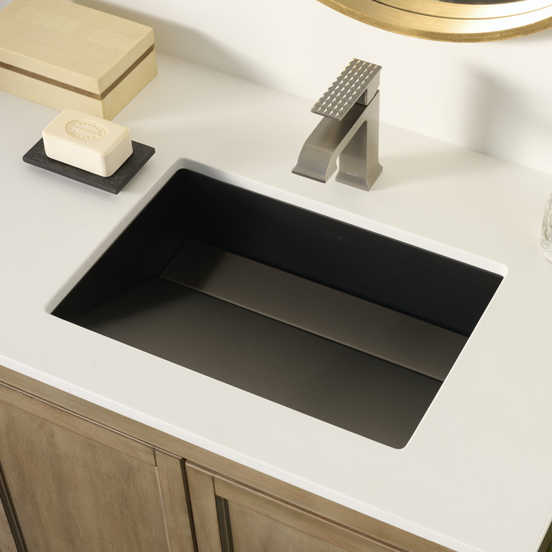 Ruvati 20 x 14 inch Brushed Stainless Steel Undermount Ramp Bathroom Sink Stainless Steel, Black
