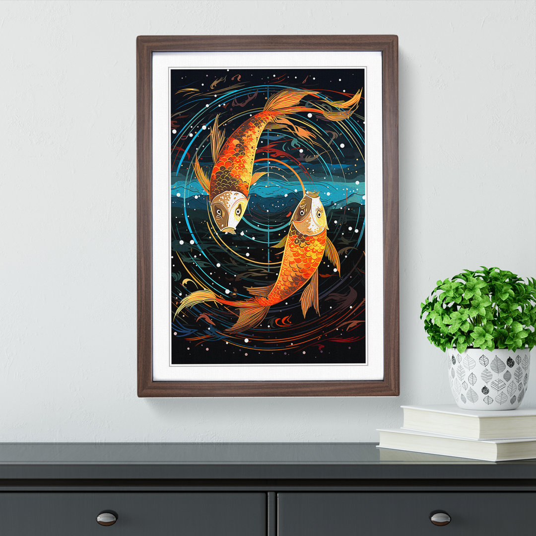 Pisces Fish Zodiac Colour Field - Single Picture Frame Print on Wood