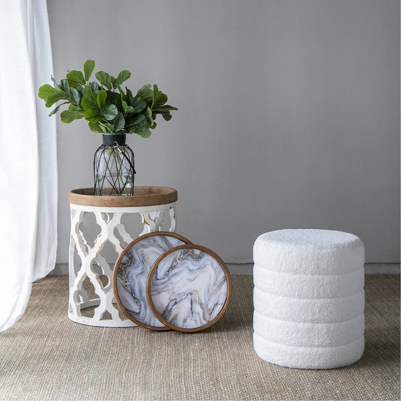 Collection S / 5 French Country Home Decor (comprend une plante artificielle, un vase, des plateaux, un tabouret et une table d'appoint)