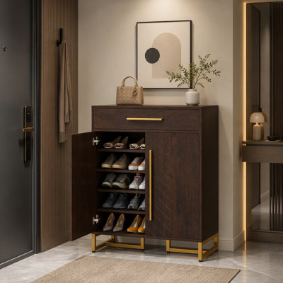 Armoire de rangement pour chaussures spacieuse avec tiroir et tablettes réglables pour un vestibule organisé