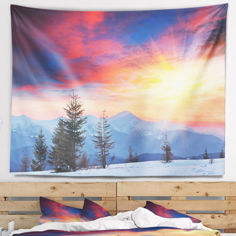 Magnifique tapisserie vue paysage d'hiver, H 50 po x l 60 po
