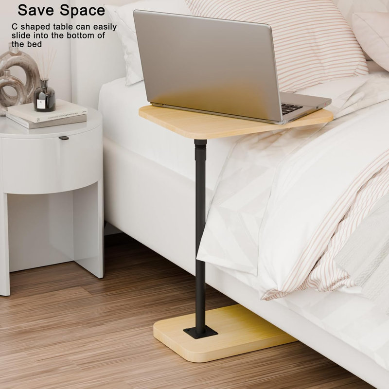 Adjustable Height Swivel Side Table With Wood Top - 360° Rotating TV Tray, End Table For Living Room, Bedroom