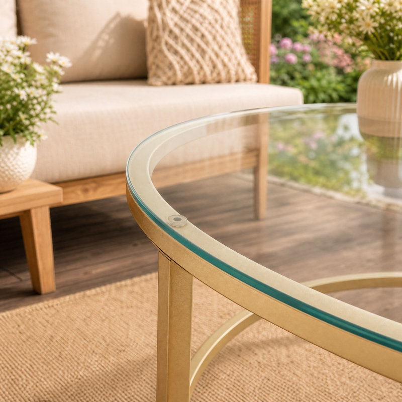Round Glass Outdoor Coffee Table - 80 cm W 80 cm D