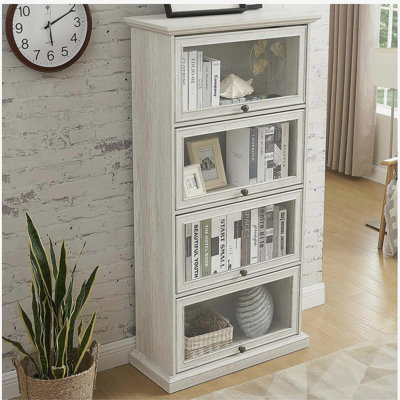 Glass display cabinet 4 Tier Glass Display Cabinet Storage Curio Cabinet with Flip up Glass Doors