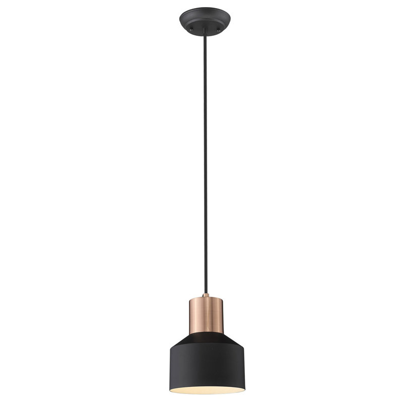 Luminaire suspendu Reydan sans accents de matériau secondaire ou d'accent, H 8 po x l 6,25 po x P 6,25 po, Noir mat / or rose