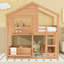 Lit superposé en bois en forme de maison avec fenêtre et tablette-749569556-753275881