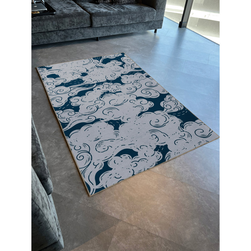 Tapis intérieur / extérieur bleu en polypropylène tissé à la machine Dushka, Rectangle 5 pi x 6 pi 7 po