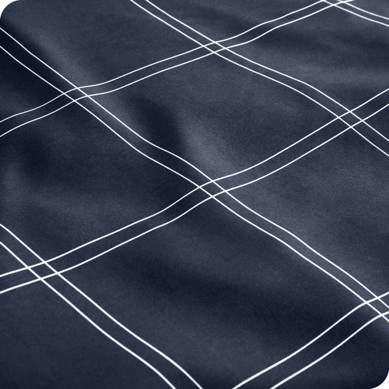 Sheet Set - Ultra-Soft Microfiber Bed Sheets - Double Brushed - Deep Pockets - Easy Fit, Modern Plaid - Midnight/White