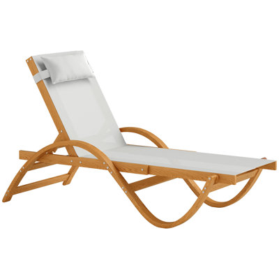 Larch Wood Lounge Chair, 4-Level Adjustable Tanning Chair, Full Flat Patio Lounger with Mesh Seat, Outdoor Sun Chaise for Patio Beach by Wrought Studio