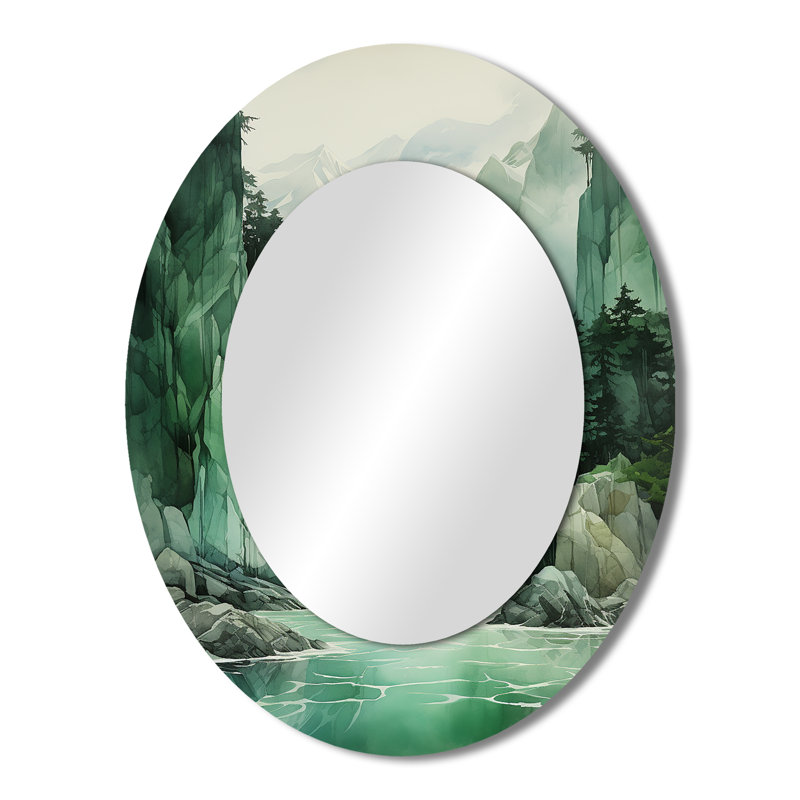 Green 0 Cliff Glacial Symmetry I - Miroir mural ovale Green Country, 43 po x 33 po