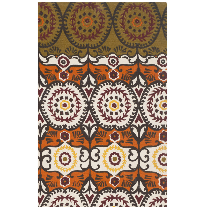 Tapis bourgogne en coton Allison Ikat, Rectangle de 5 pi x 8 pi