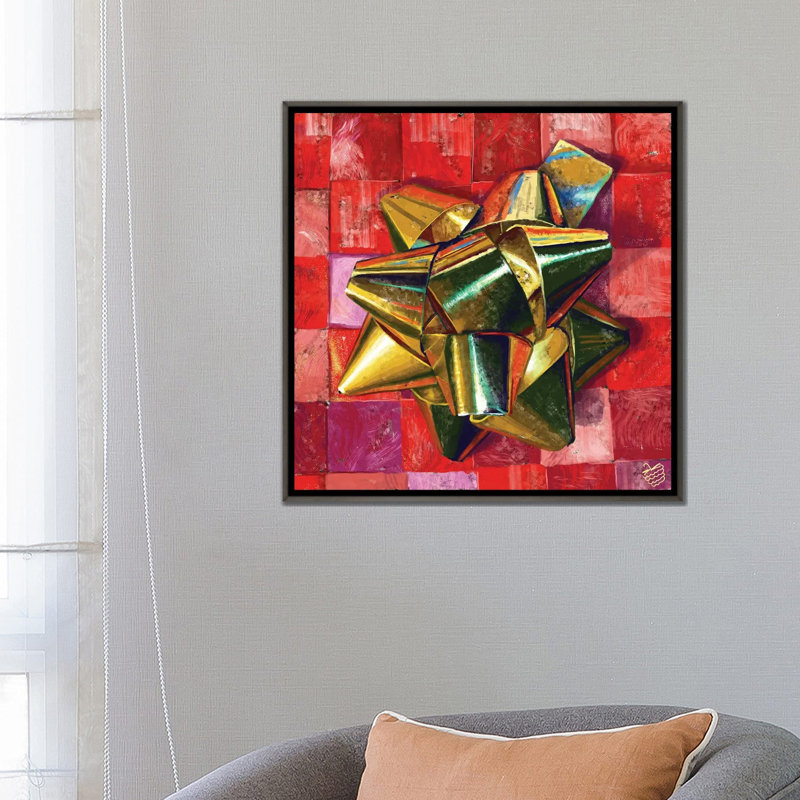 Golden Bow - reproduction d'art murale - toile encadrée, H 26 po x l 26 po, Impression encadrée sans passe-partout, Gris