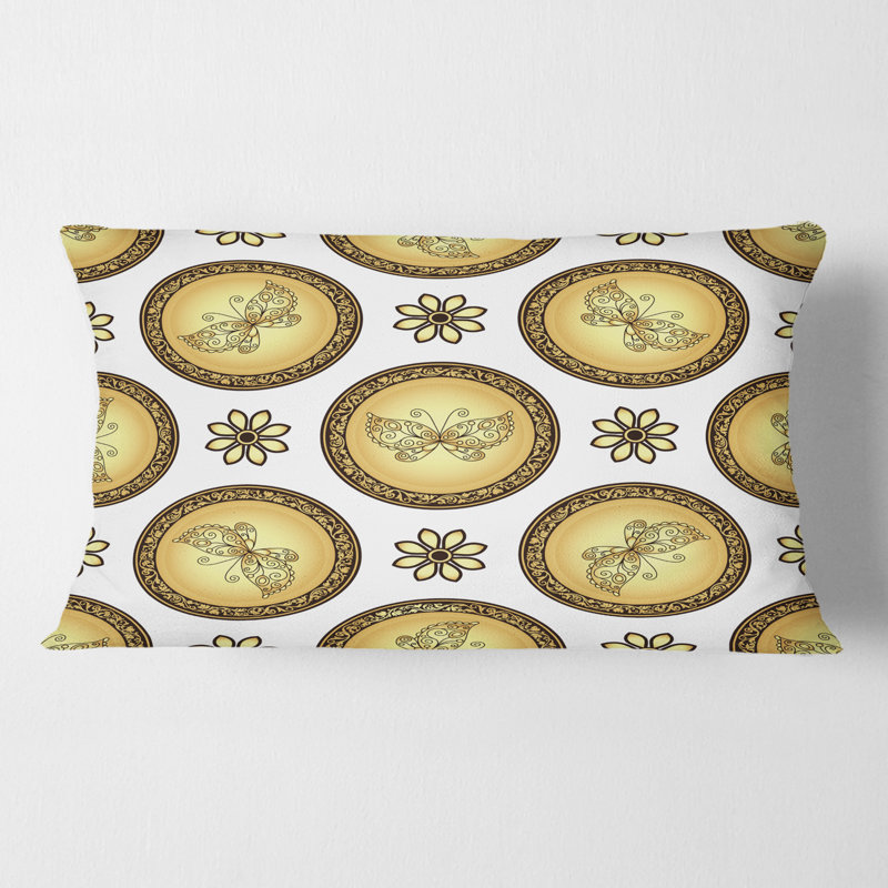 Motif doré et brun avec cercles rétro dégradés - Coussin Mid-Century