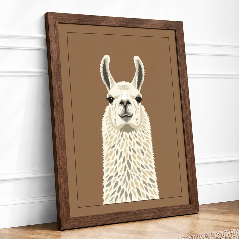 Gentle Llama Portrait Modern - Framed Print, Walnut, A1 - 84.1 x 59.4 cm