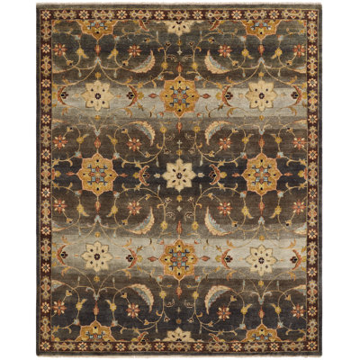 Tapis oriental en laine noué à la main bleu / gris / brun