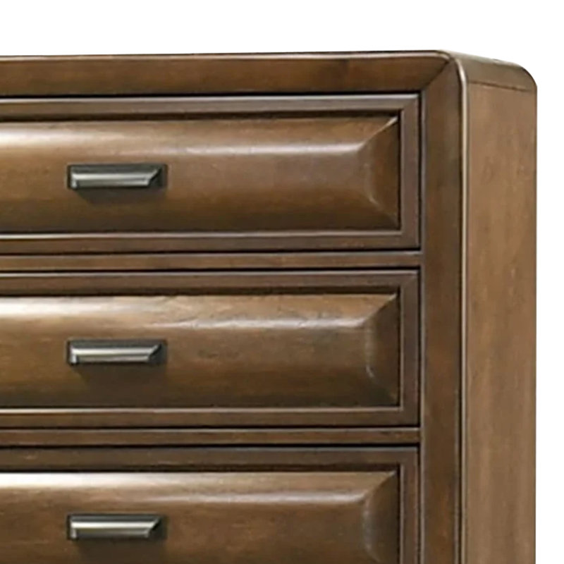 Grande commode Cair, 5 tiroirs biseautés, métal bronze, bois brun
