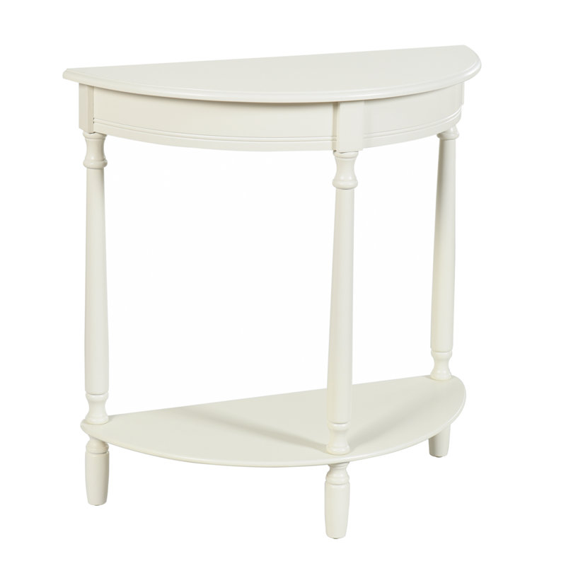 Tinsle Collection Half Moon Console Table with Storage Shelf End Table - Honeynut, Farmhouse White