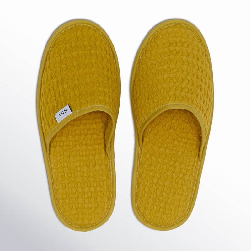 Pantoufles simples en coton gaufré, Moyen, Moutarde