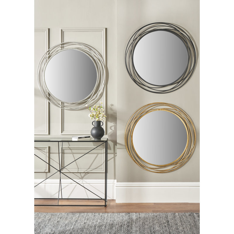 Javin Round Metal Swirl Framed Wall Mounted Accent Mirror, Gold