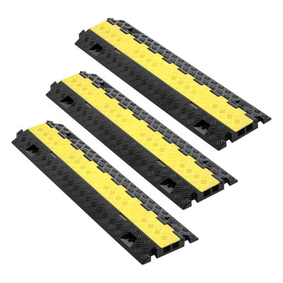 3-Pack Heavy Duty Rubber Cable Protector Ramp, 2-Channel Wire Cover with Flip-Open Lid, High Load Capacity Speed Bump for Outdoor & Indoor Traffic Safety