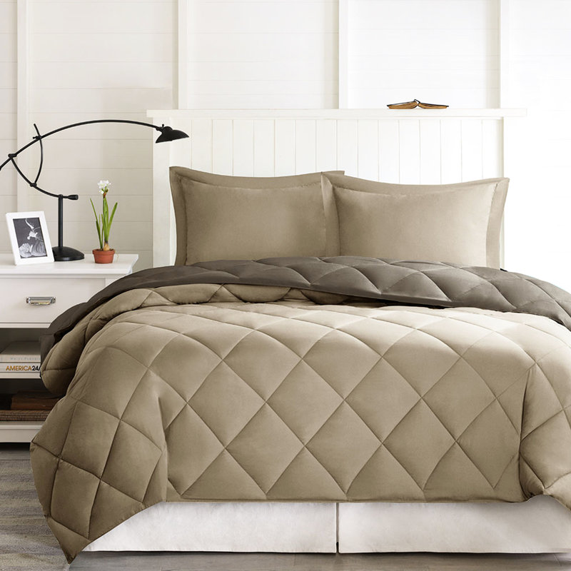 Édredon simple / simple en duvet synthétique TG, Édredon simple / simple TG + 2 taies décoratives, Brun / Sable